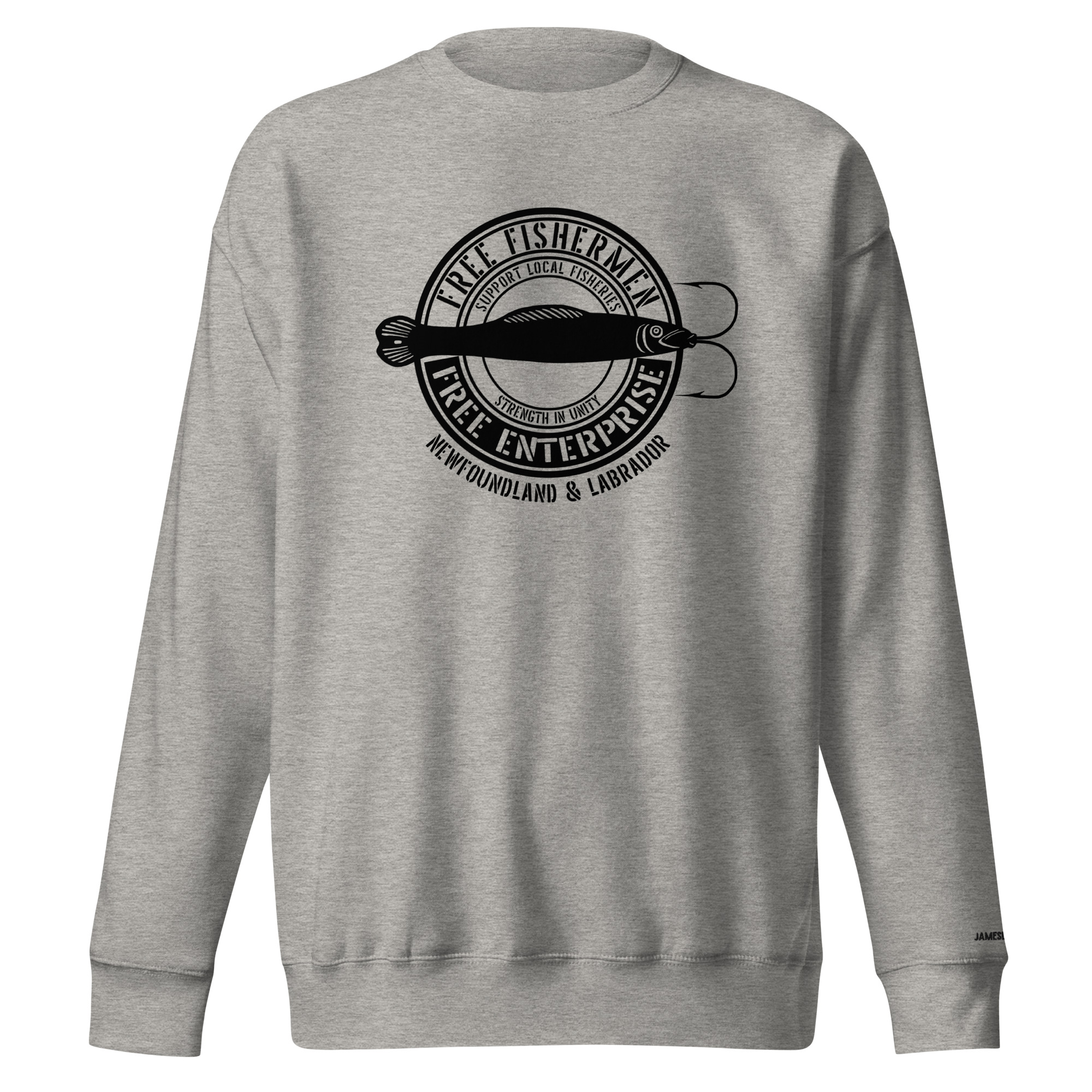 JIGGER: FREE FISHERMEN FREE ENTERPRISE NL Black Logo Unisex Premium Sweatshirt - Image 6